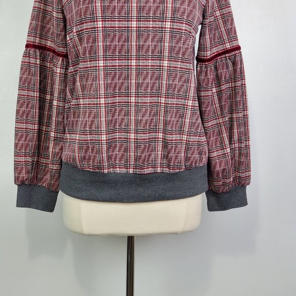 Hem & Thread 141204 Lantern Sleeve Plaid Elevated Sweatshirt Style Top Size M - Picture 3 of 12